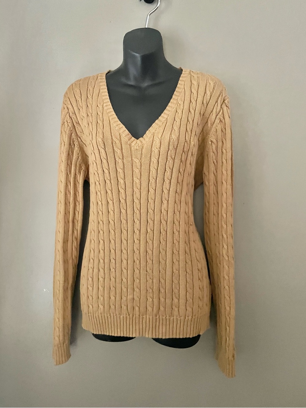Ralph Lauren Camel Cable-Knit V-Neck Sweater